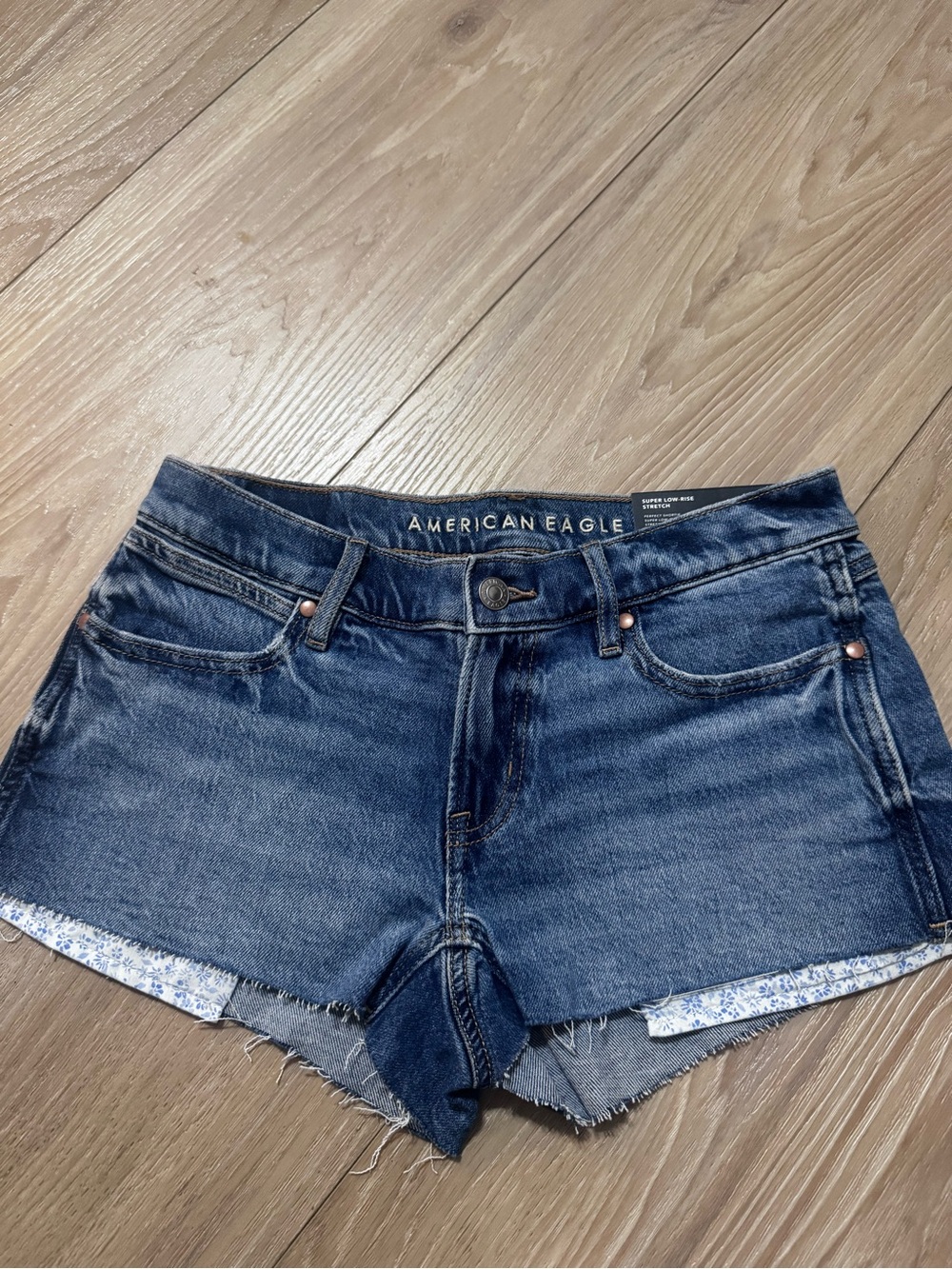 American Eagle Outfitters Blue Denim Frayed Hem Jean Shorts
